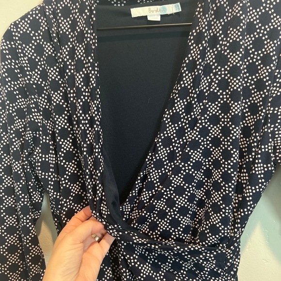 Boden Dress Womens 8L Blue White Wrap Midi 3/4 Sleeve Ruched Flattering Fit - Picture 7 of 7